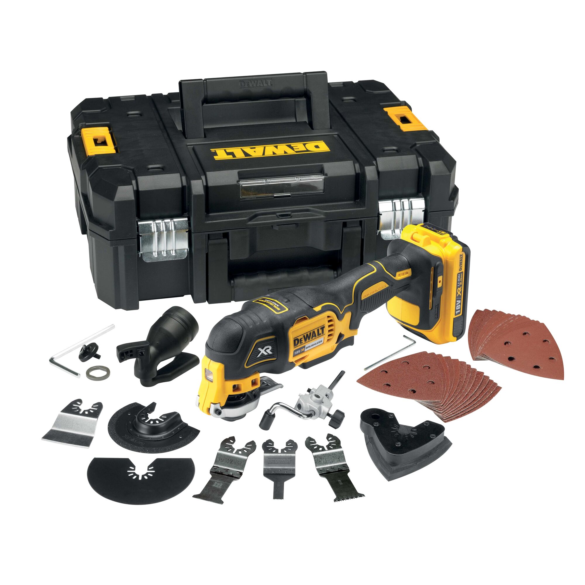 DEWALT - Multi-cutter XR 18V 2Ah Li-Ion Brushless - 32 accessoires - 2 batteries - coffret TSTAK - DCS355D2