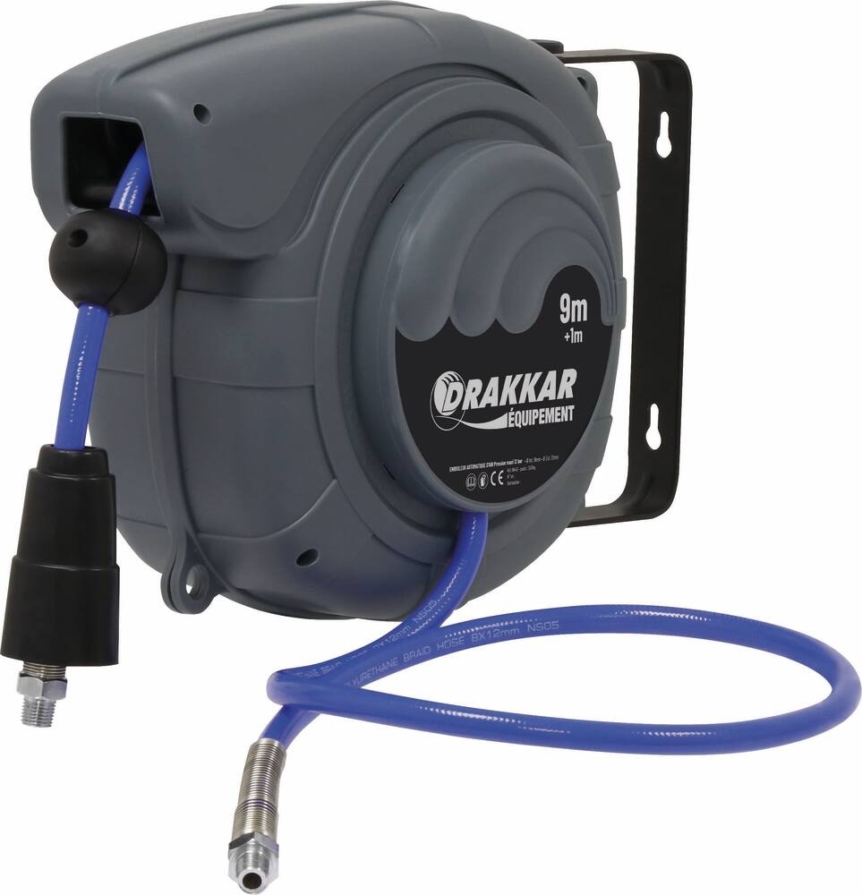DRAKKAR EQUIPEMENT - Enrouleur automatique orientable de tuyau d'air polyuréthane 12 bar 8x12mm 9+1m 1/4'' - 18443
