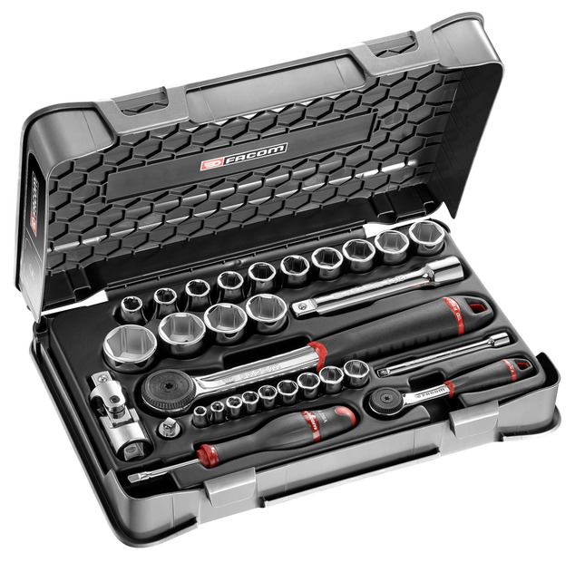FACOM - Coffret mixte cliquet + douilles 1/4 '' et 1/2'' - RS.161-1PB