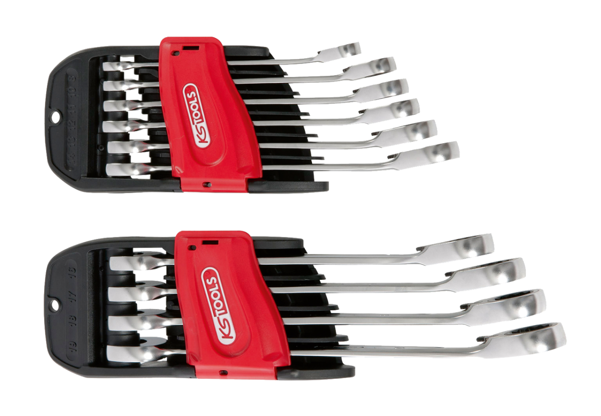 KS TOOLS - Jeu de 10 clés mixtes à cliquets sur double support 8-10-11-12-13-14-16-17-18-19mm - 503.4620