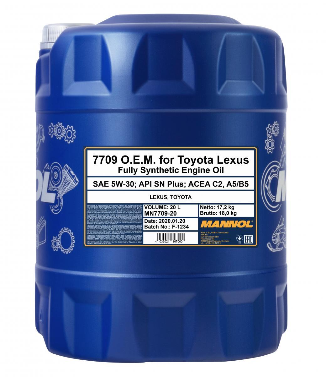 MANNOL - Huile moteur synthétique 5W30 API SN Plus pour TOYOTA LEXUS - Bidon de 20 litres - MN7709-20