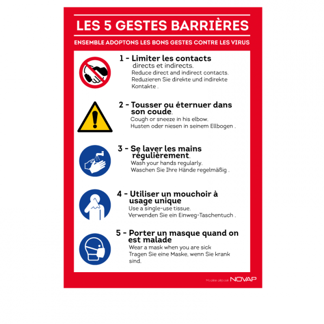 TOPCAR - Panneau 'Les gestes barrières'  Rigide A4 - 4600109