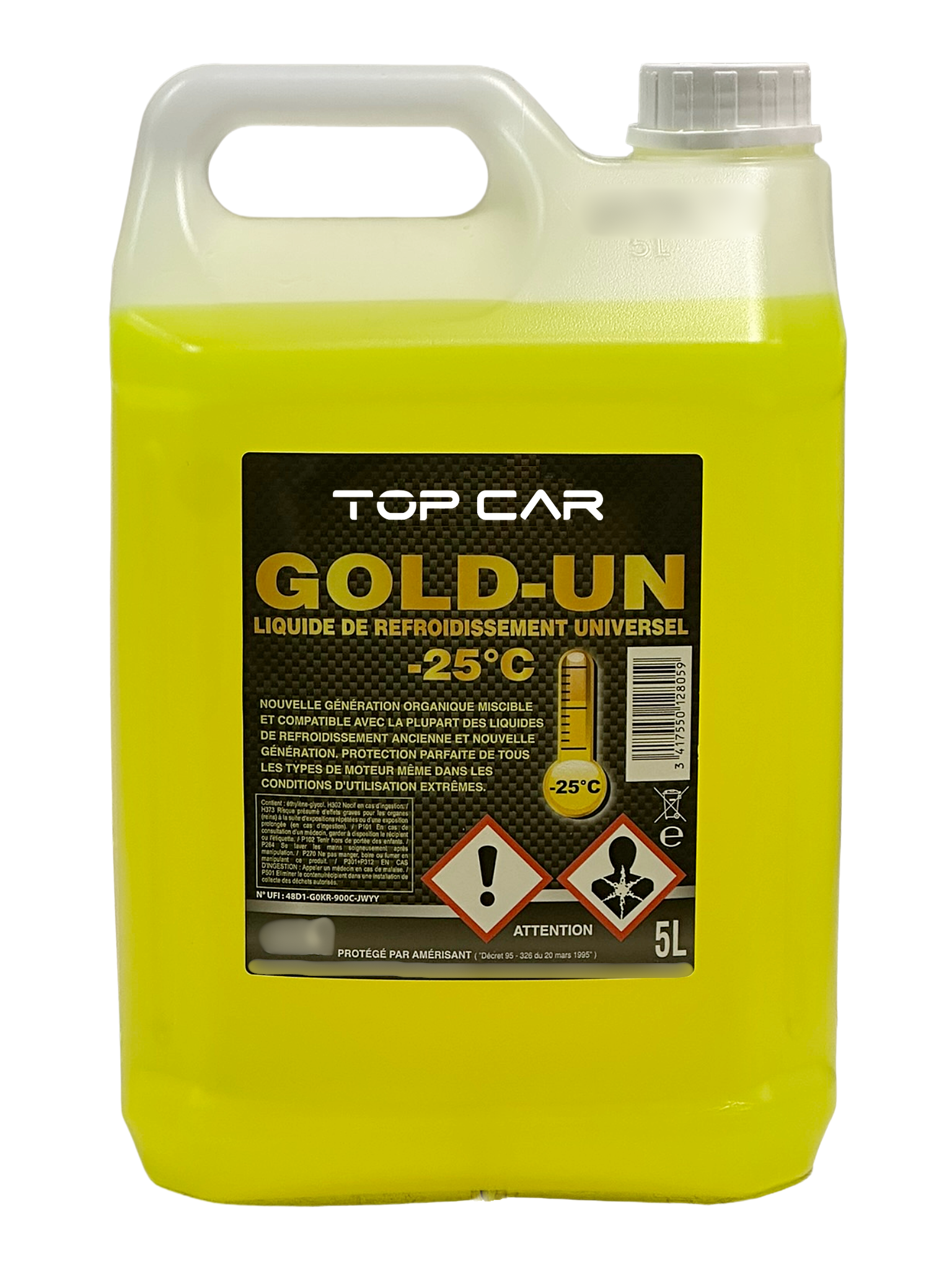 TOPCAR - Liquide de refroidissement type D-25 jaune -25° - Bidon de 5 litres - EX25005OC