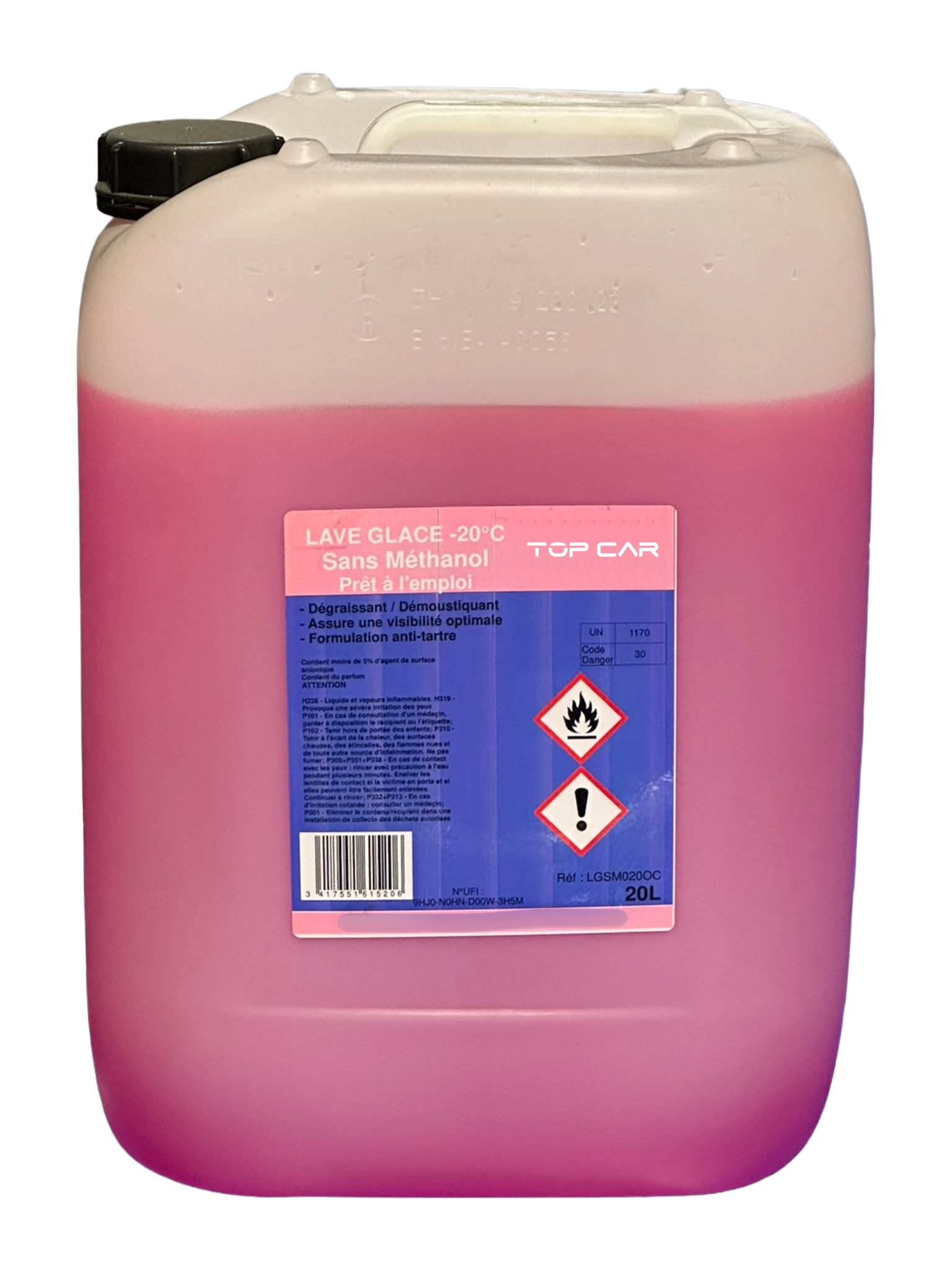 TOPCAR - Bidon de 20 litres de lave glace hiver -20°C - LGSM020OC